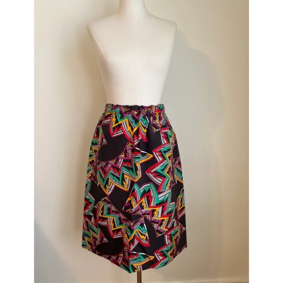 Vintage Geometric Elastic Waist Skirt - Picture 1 of 6